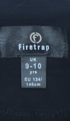 Firetrap Girls Black Cropped T-Shirt 9-10 Yrs Studded Graphic