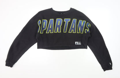 Superdry Women's Black Cropped Sweatshirt Size 16 Pullover