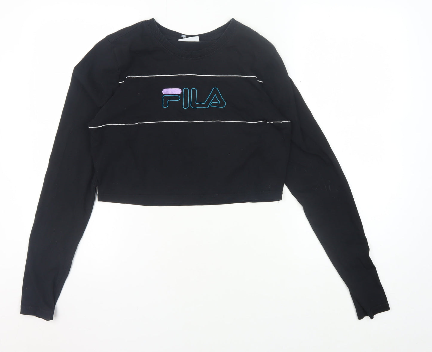 Womens UK Size L FILA Black Cropped T-Shirt
