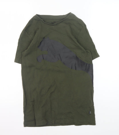 Puma Boys Green T-Shirt, Crew Neck, Logo, Size 11-12 Years