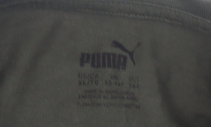 Puma Boys Green T-Shirt, Crew Neck, Logo, Size 11-12 Years