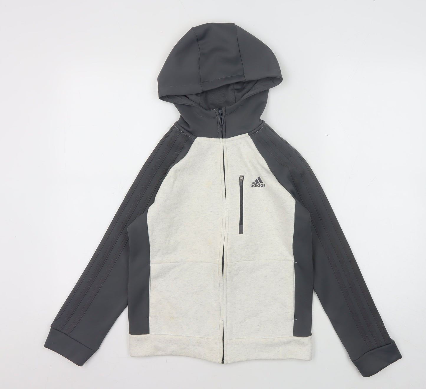 Adidas Boys Full Zip Hoodie, Black Grey, 9-10 Years