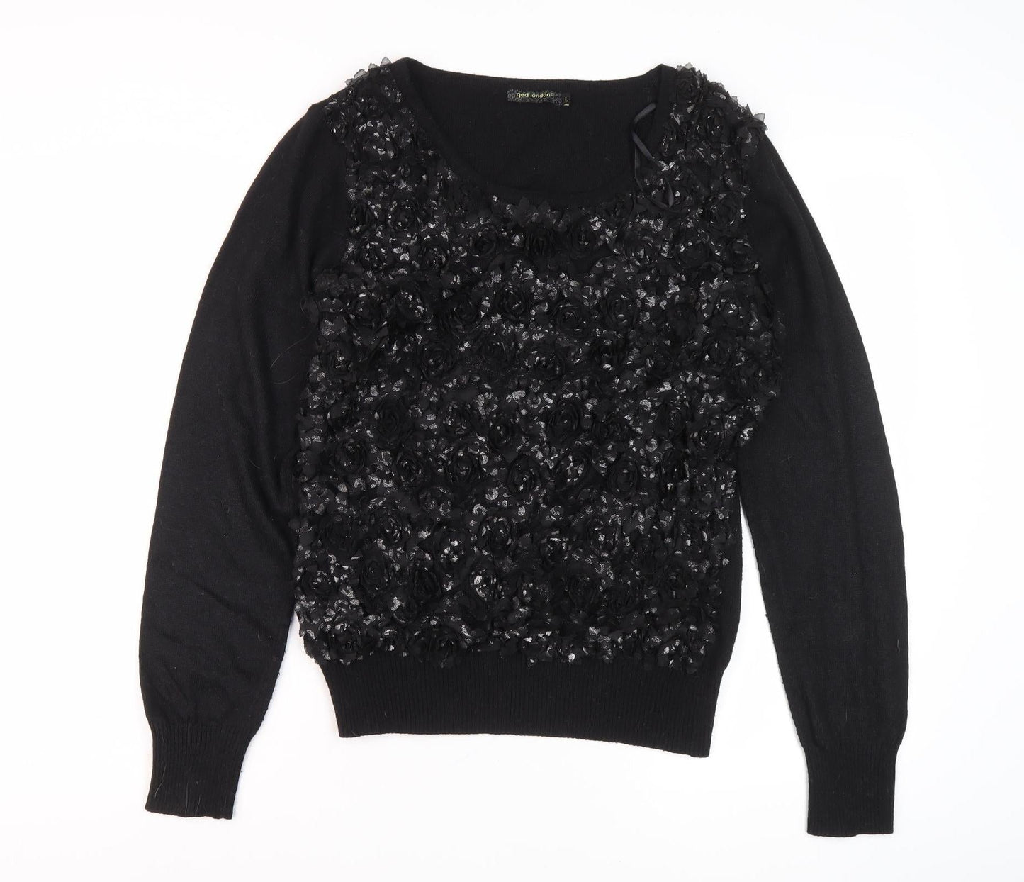 Womens UK Size L QED London Black Pullover Jumper