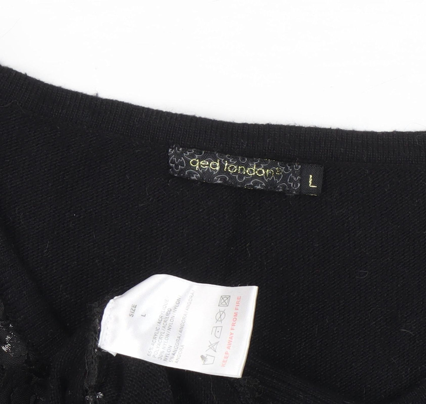 Womens UK Size L QED London Black Pullover Jumper