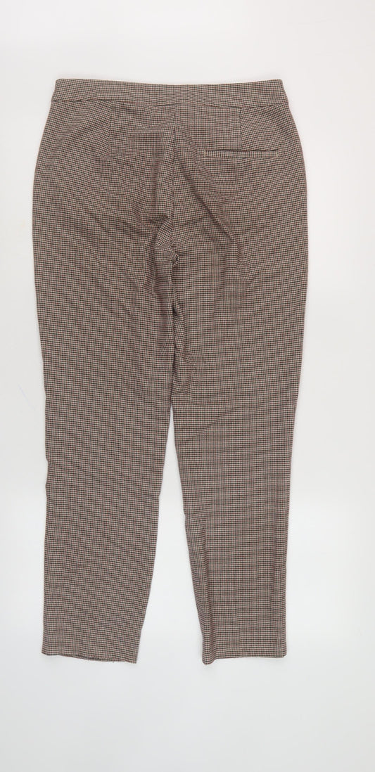 Zara Basic Women's Check Trousers, Multicoloured, Size M