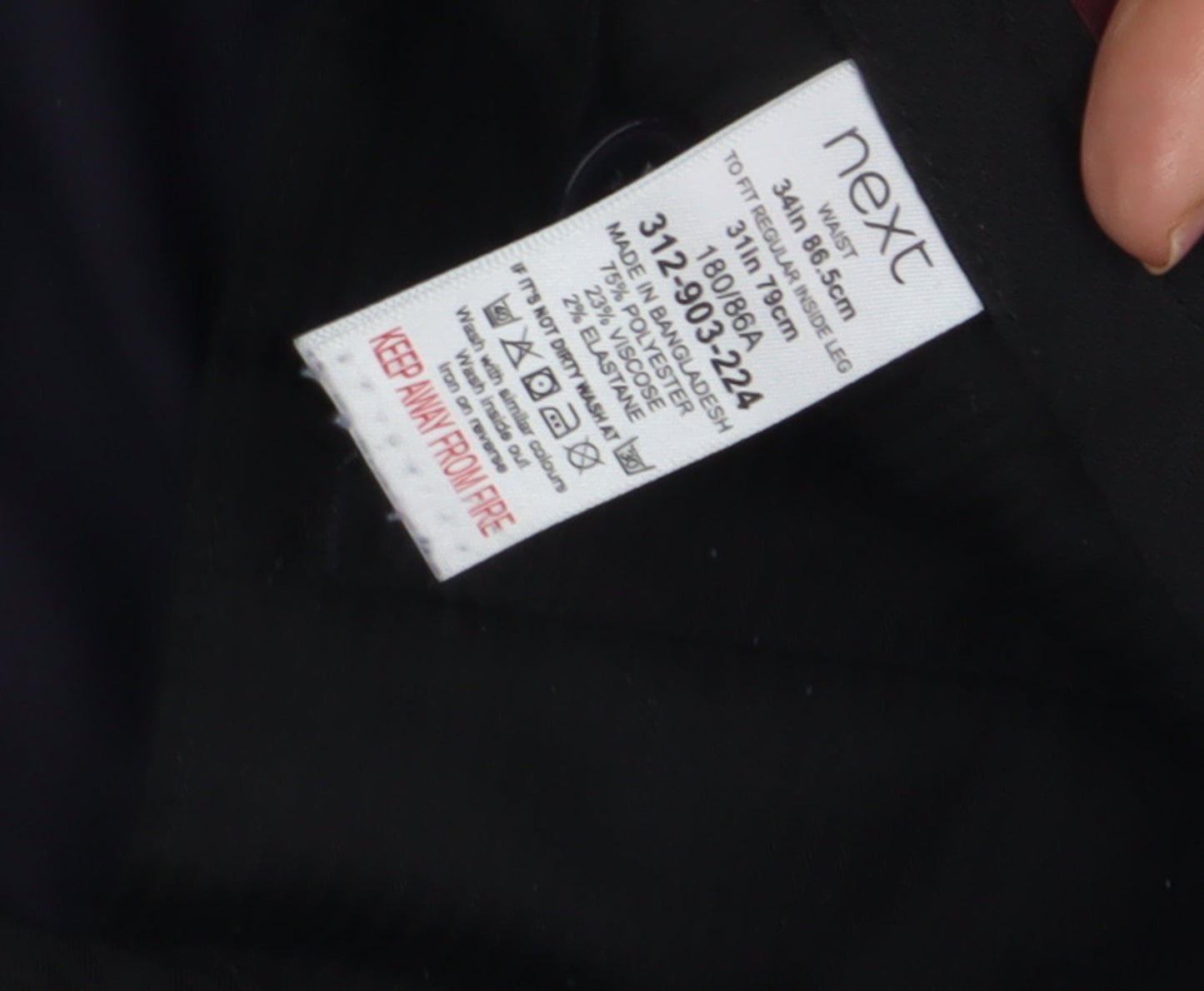 Next Men's Black Trousers, Size L, Button Closure