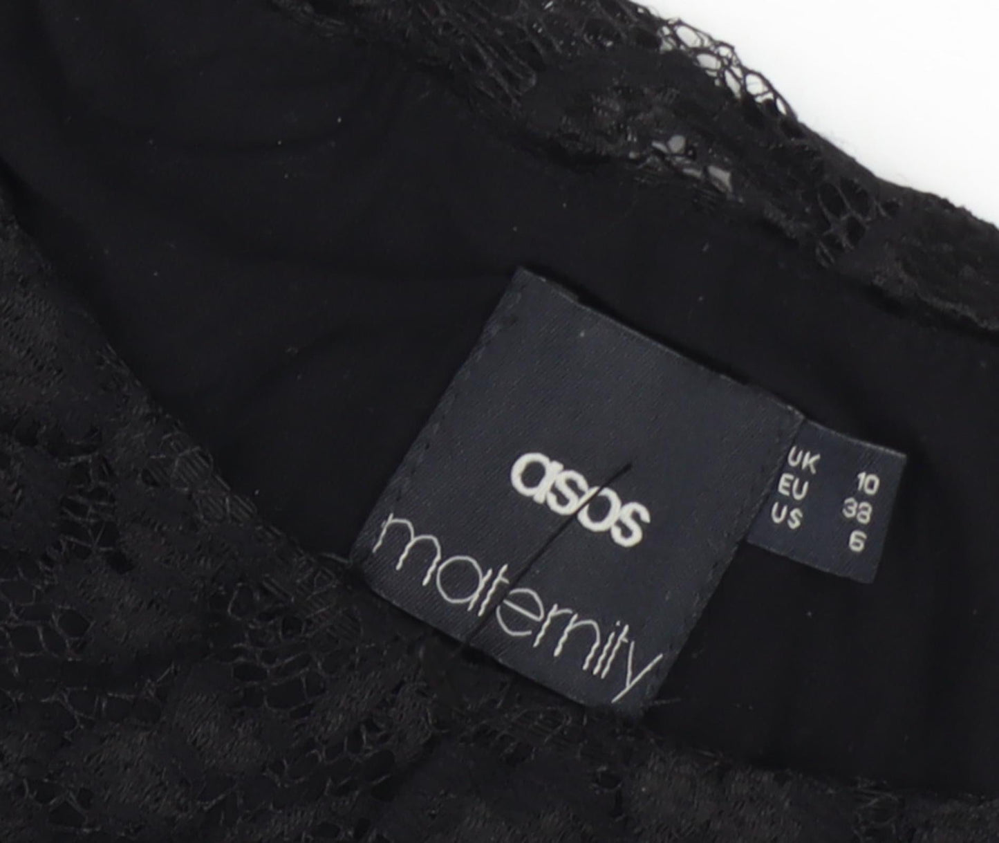 ASOS Black Maternity Lace Dress, Size 10, 3/4 Sleeve