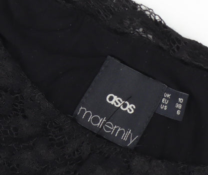 ASOS Black Maternity Lace Dress, Size 10, 3/4 Sleeve
