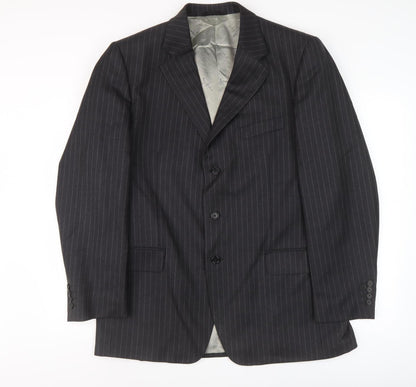 Aquascutum Men's Black Striped Blazer - Size 44R Formal