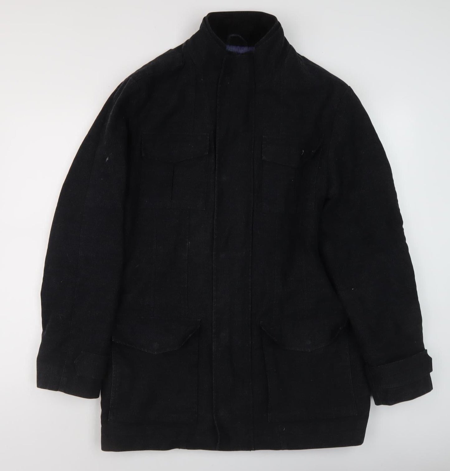 Mens UK Size M Thomas Nash Black Overcoat