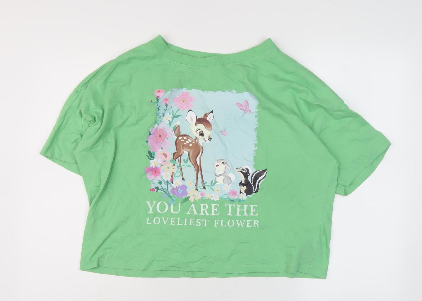 Primark Disney Green Cropped T-Shirt for Women - S