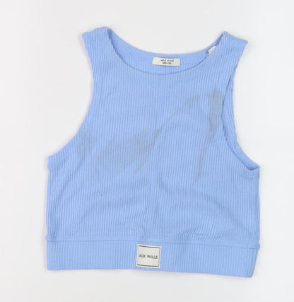 Jack Wills Women's Blue Cotton Tank Top, Size 8, Crew Neck