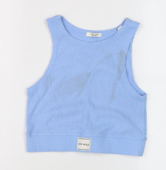 Jack Wills Women's Blue Cotton Tank Top, Size 8, Crew Neck
