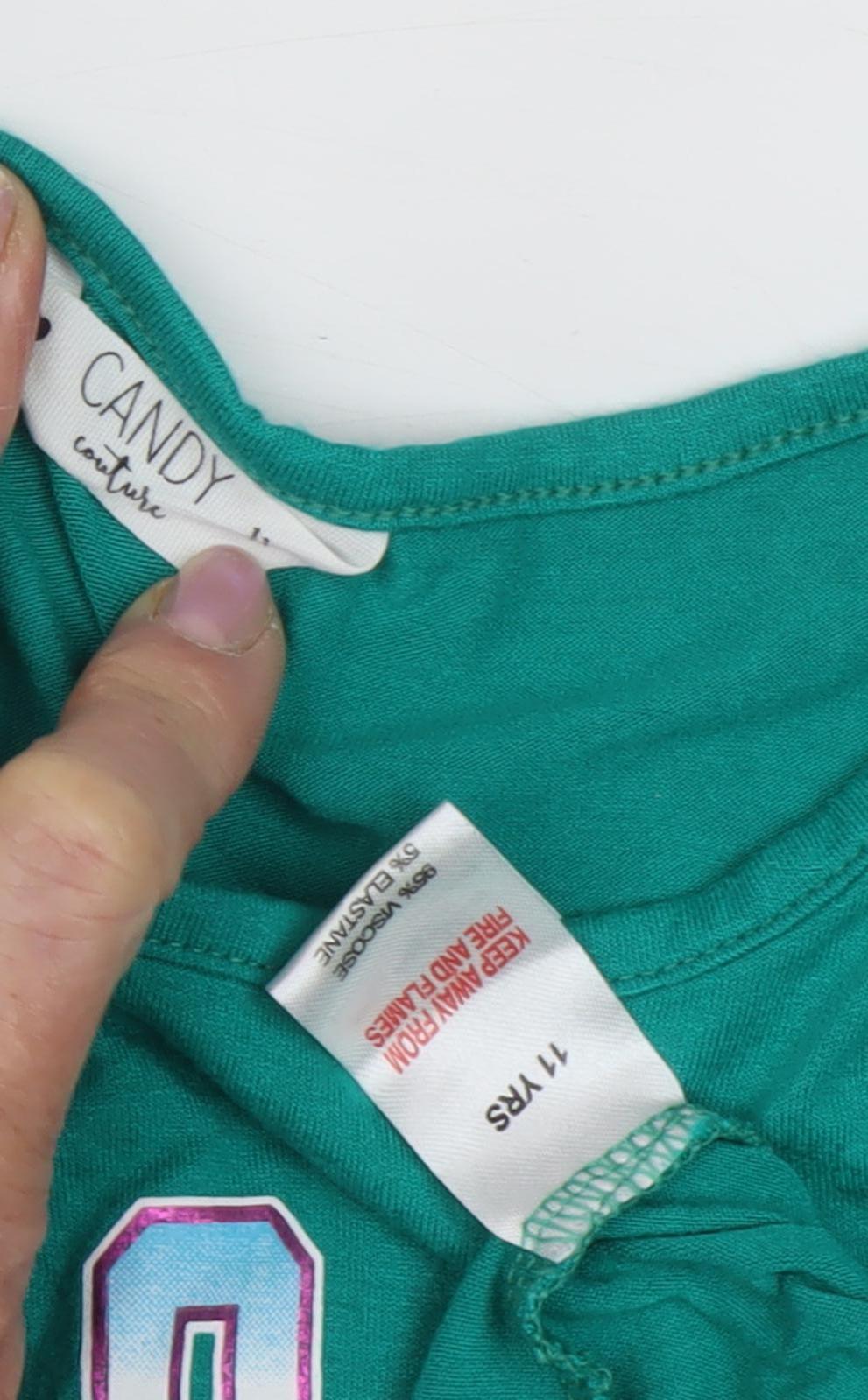 Candy Couture Green Cropped T-Shirt for Girls, 11 Years