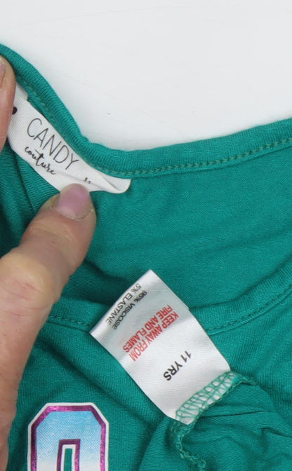 Candy Couture Green Cropped T-Shirt for Girls, 11 Years