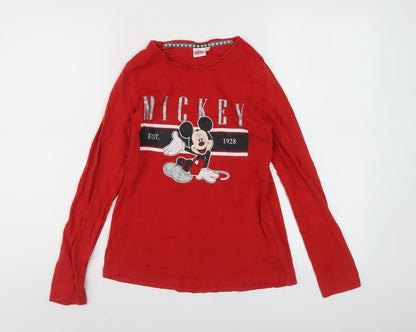 Disney Girls Red Mickey Mouse T-Shirt Age 11-12 Crew Neck