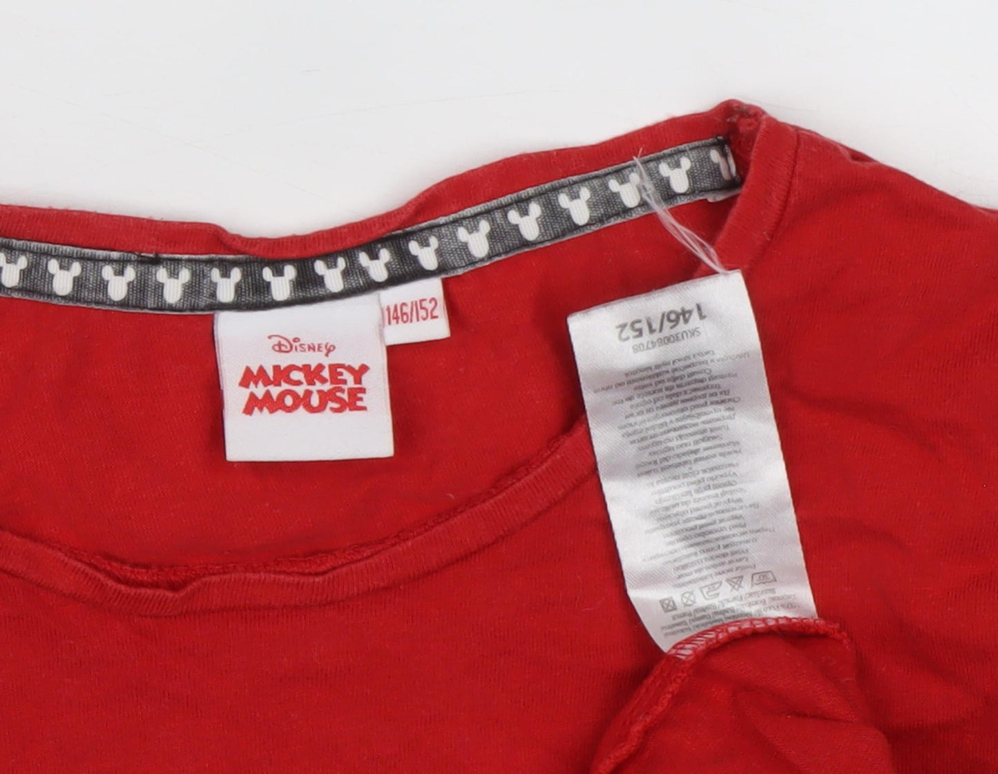 Disney Girls Red Mickey Mouse T-Shirt Age 11-12 Crew Neck