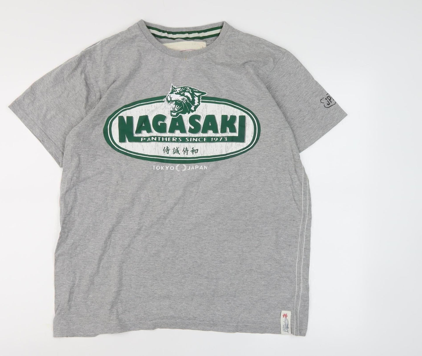 Men's Grey Cotton Graphic T-Shirt, Size L, Casual