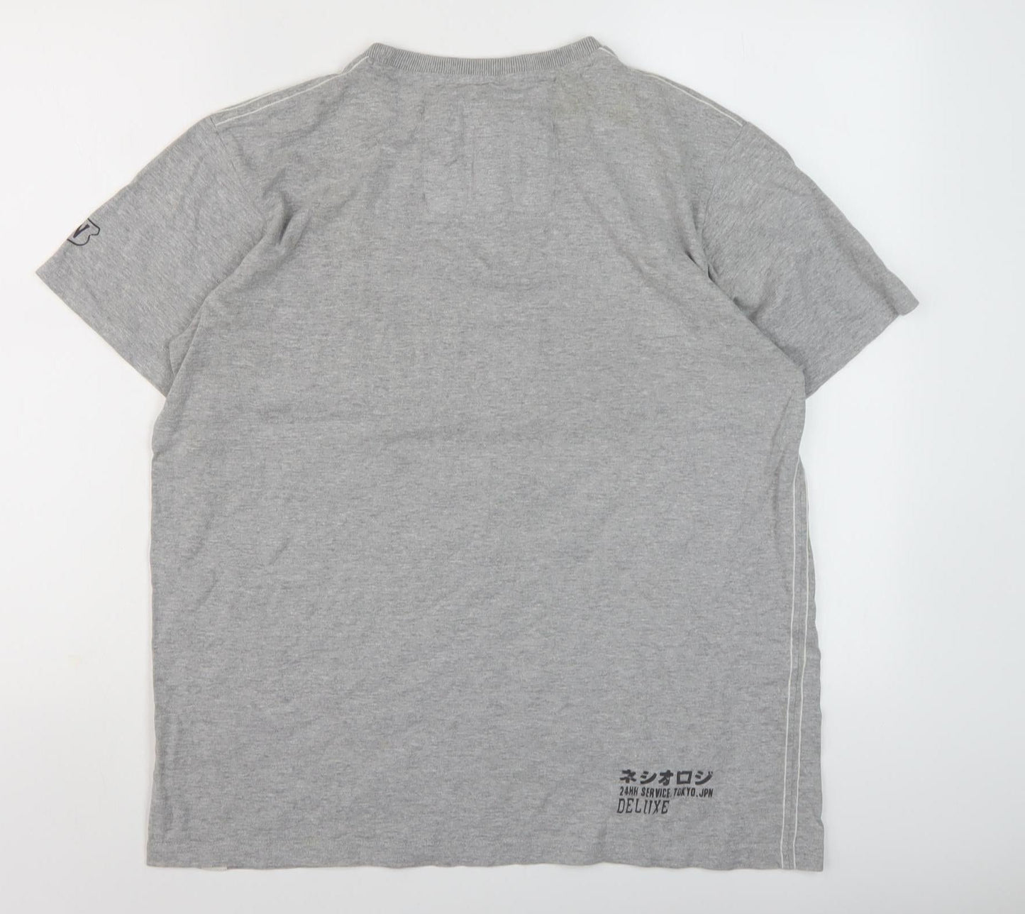 Men's Grey Cotton Graphic T-Shirt, Size L, Casual