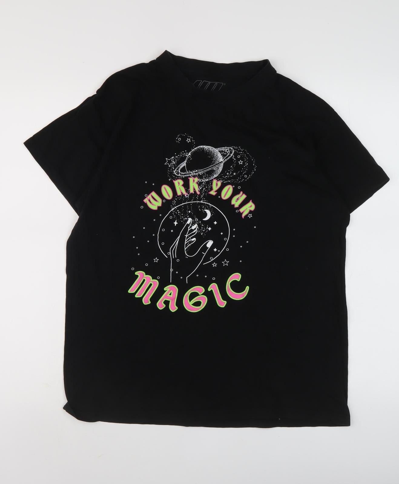 Urbanmiss Men's Black Space Graphic T-Shirt, Size S