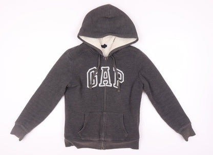 Gap Grey Unisex Hoodie, Size M, Full Zip with Logo
