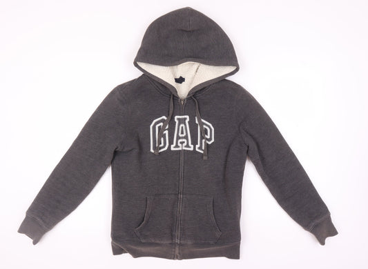 Gap Grey Unisex Hoodie, Size M, Full Zip with Logo