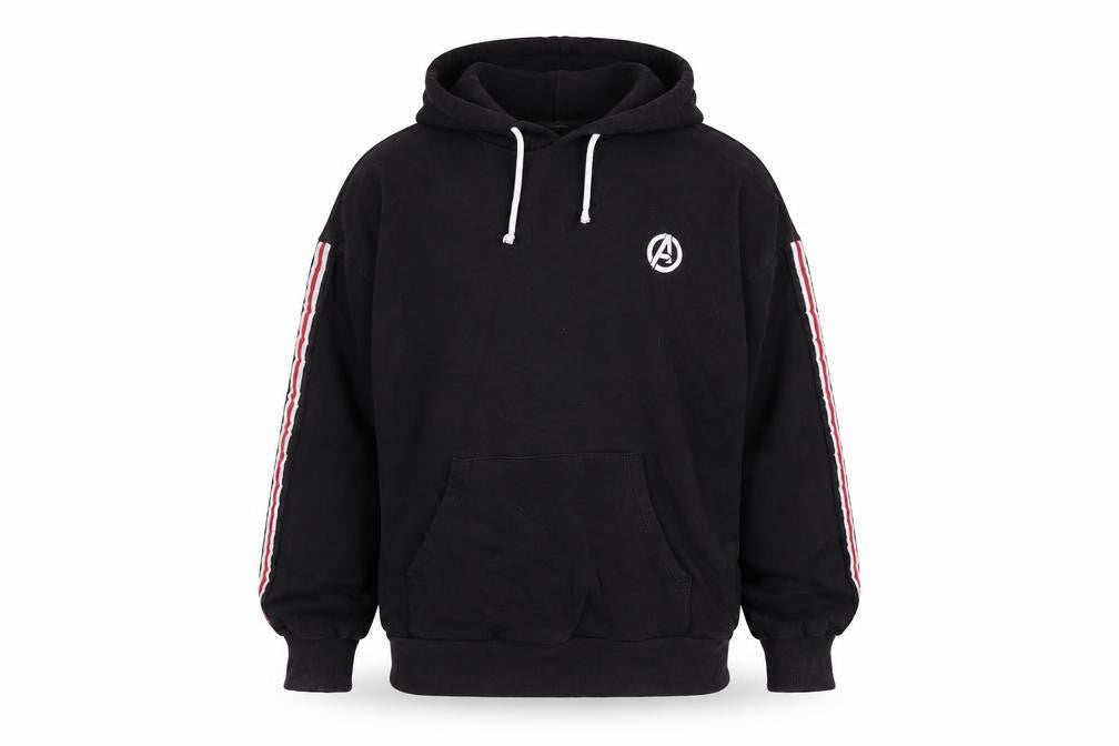 Front view of Marvel Avengers Black XS Comic Hoodie unisex adults