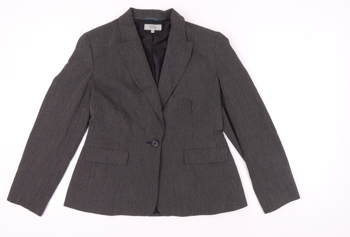 Marks and Spencer Women's Black Blazer, Size 14, Herringbone