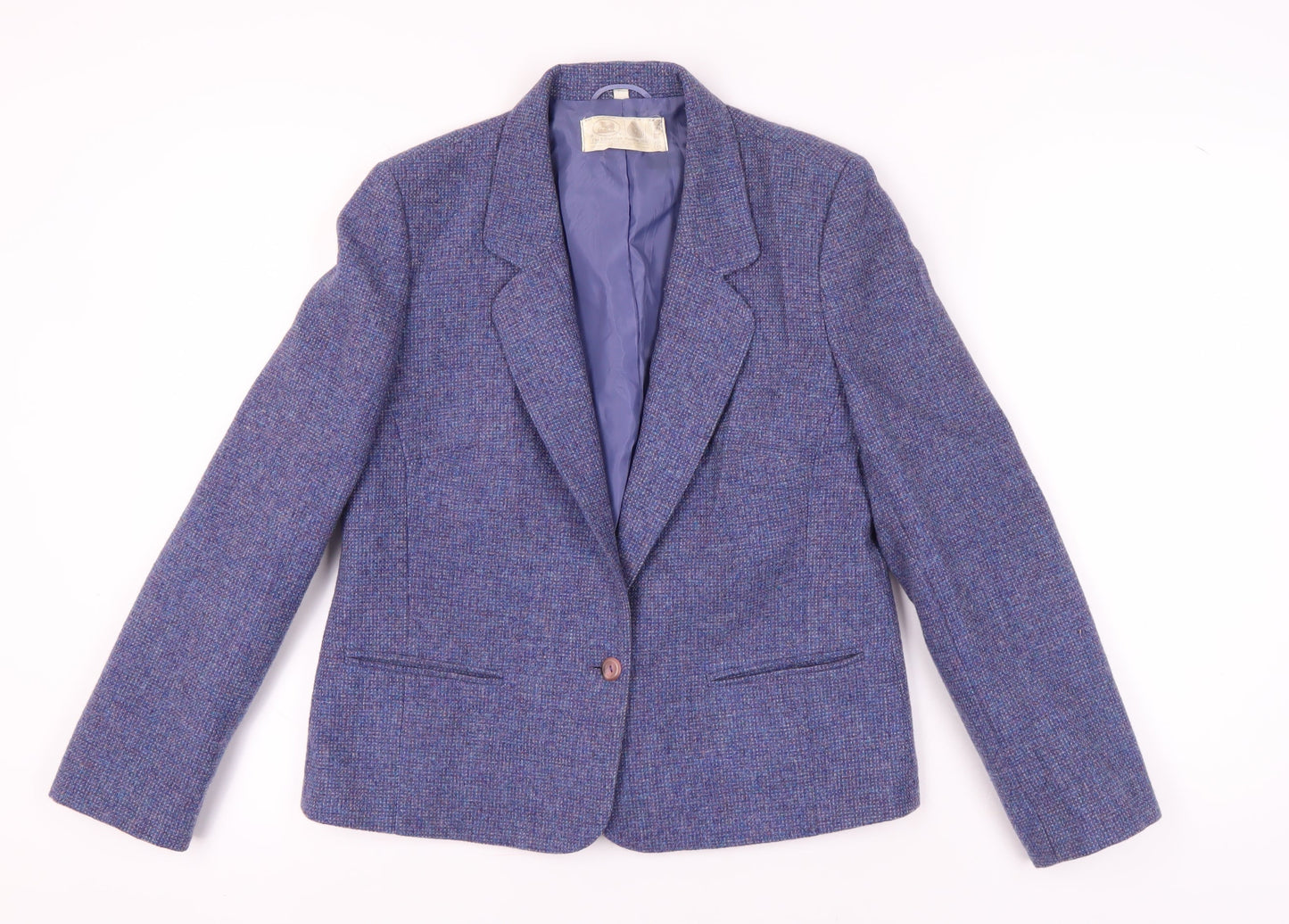 The Edinburgh Woollen Mill Women's Blue Wool Blazer, Size 14, Herringbone Vintage