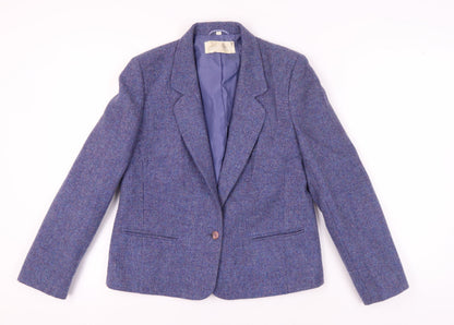 The Edinburgh Woollen Mill Women's Blue Wool Blazer, Size 14, Herringbone Vintage