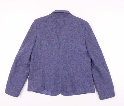The Edinburgh Woollen Mill Women's Blue Wool Blazer, Size 14, Herringbone Vintage