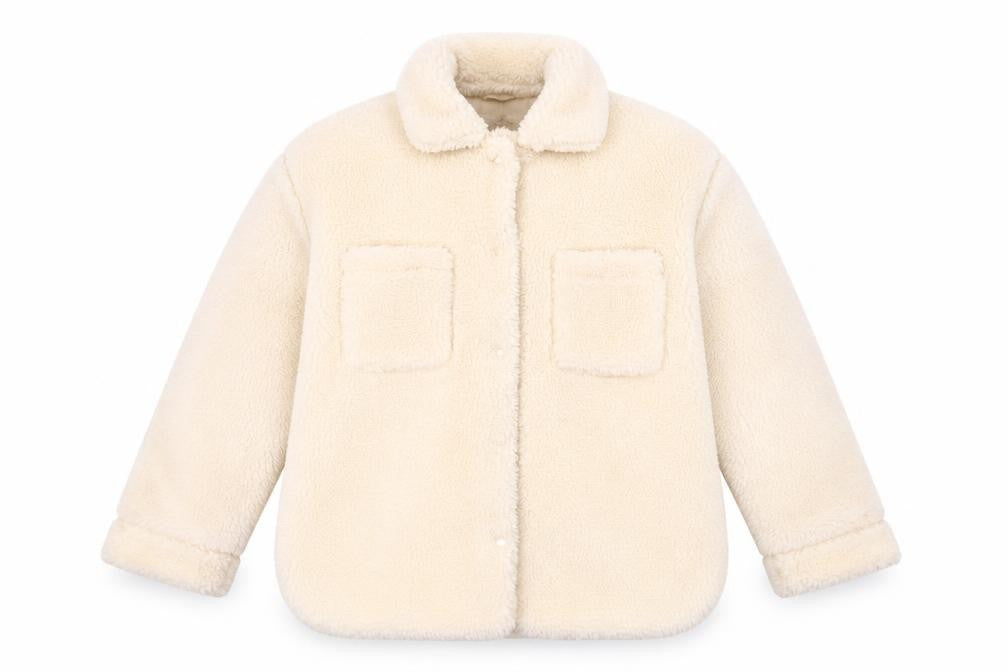 Front view of H&M girls’ ivory basic fleece jacket 11-12 years, casual