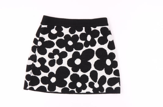 H&M Women's Black & White Floral Mini Skirt, XS