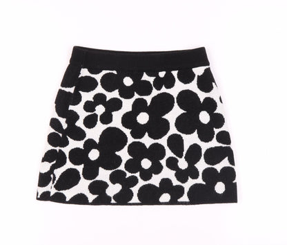 H&M Women's Black & White Floral Mini Skirt, XS