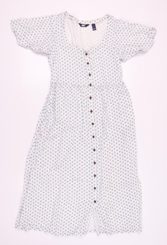 Lands' End Women's White Midi Floral Shirt Dress S