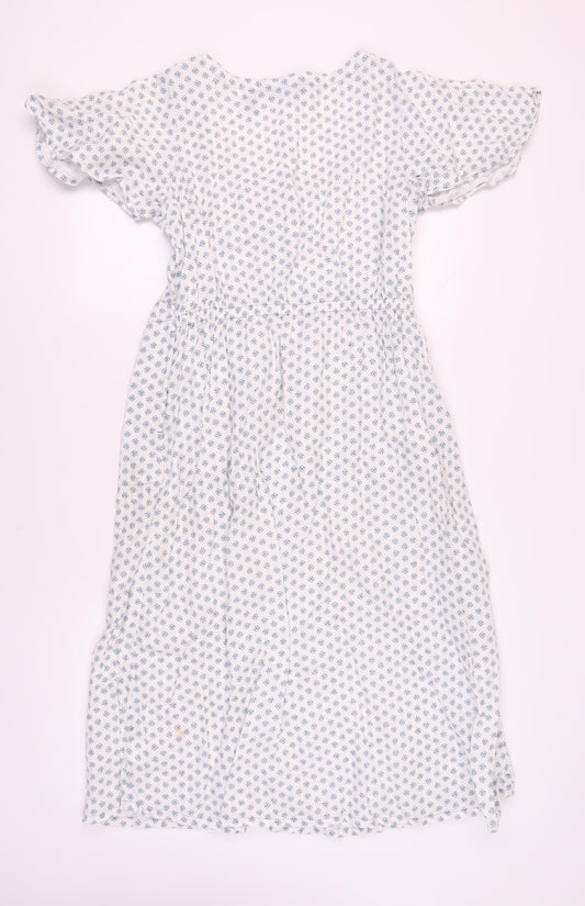 Lands' End Women's White Midi Floral Shirt Dress S