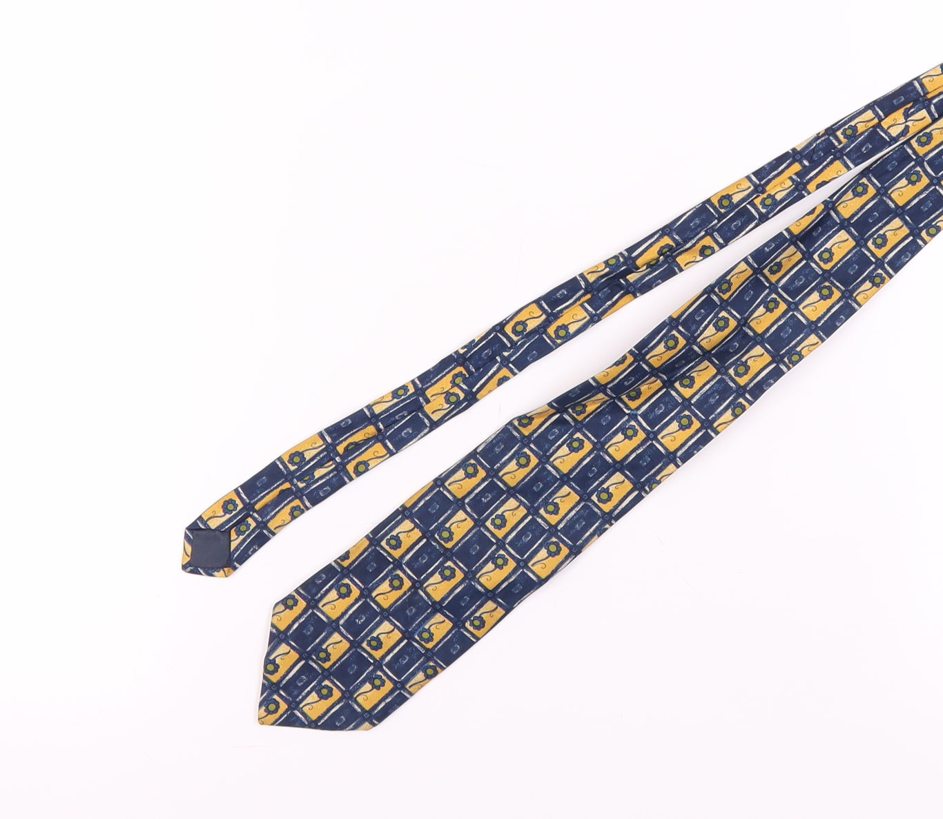 Men's All Silk Geometric Tie in Blue and Gold, Made in England