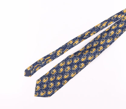 Men's All Silk Geometric Tie in Blue and Gold, Made in England