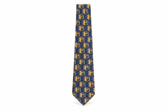 Men's All Silk Geometric Tie in Blue and Gold, Made in England