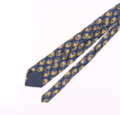 Men's All Silk Geometric Tie in Blue and Gold, Made in England