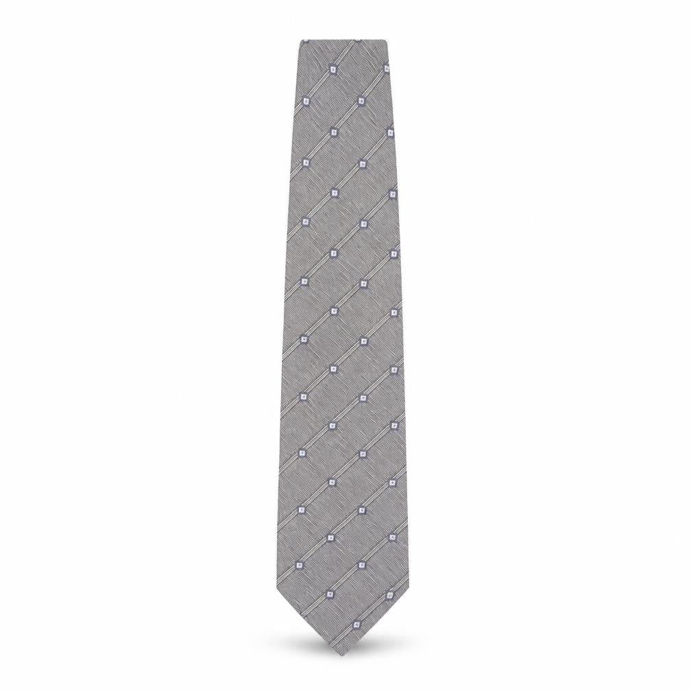 Mens Unknown Grey Geometric 100% Silk  Tie