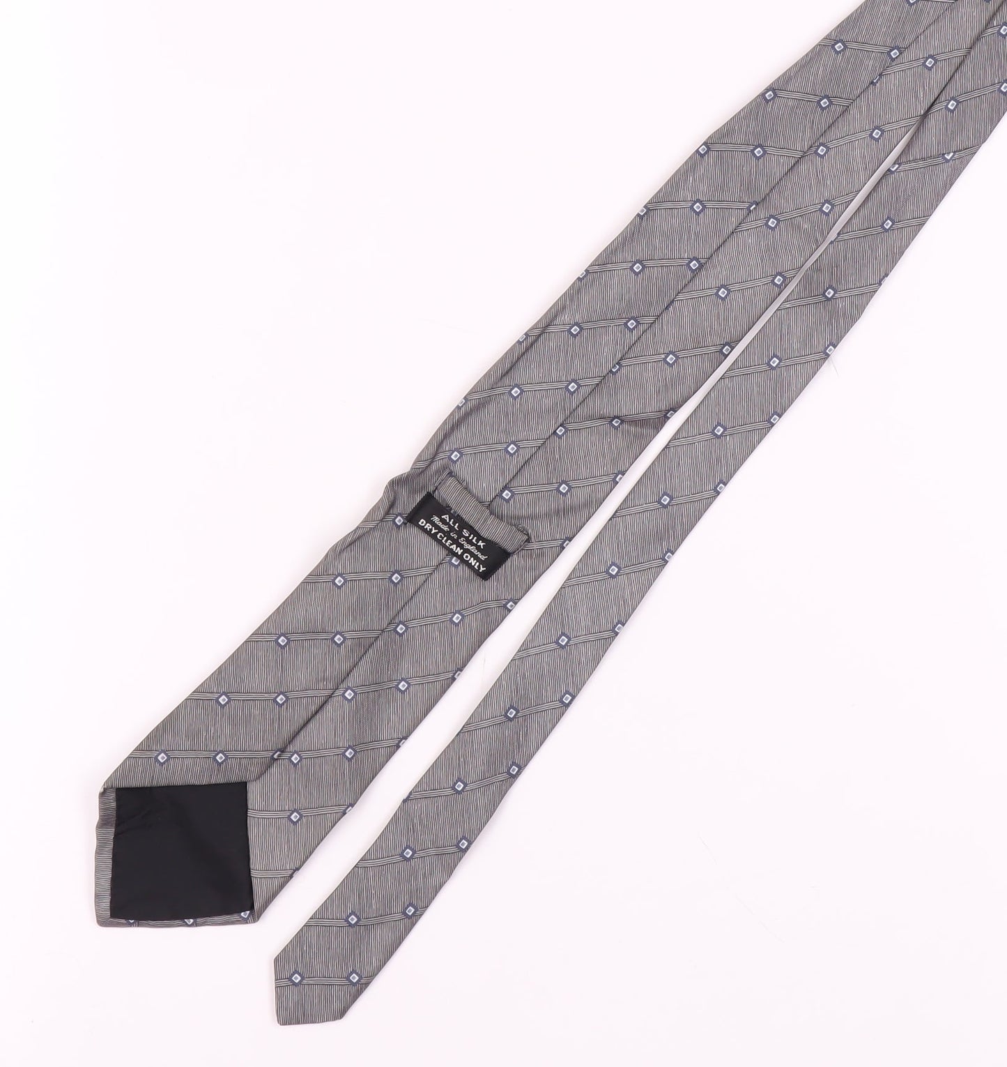 Men's Grey Silk Geometric Pattern Tie, One Size