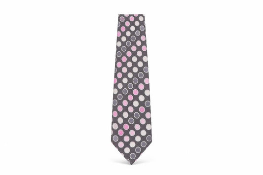 Front view of Thomas Nash Men's Grey Polka Dot Silk Tie