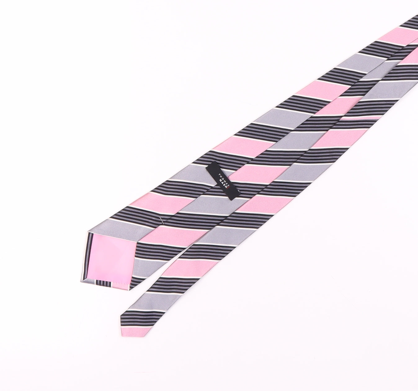 Thomas Nash Men's Pink Grey Striped Polyester Tie