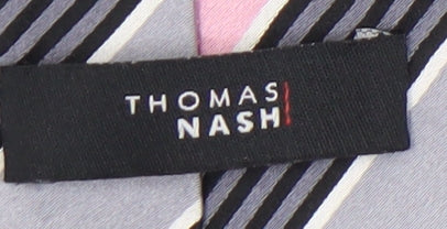 Thomas Nash Men's Pink Grey Striped Polyester Tie
