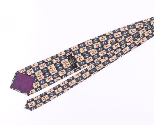 Marks and Spencer Men's Beige Blue Silk Geometric Tie