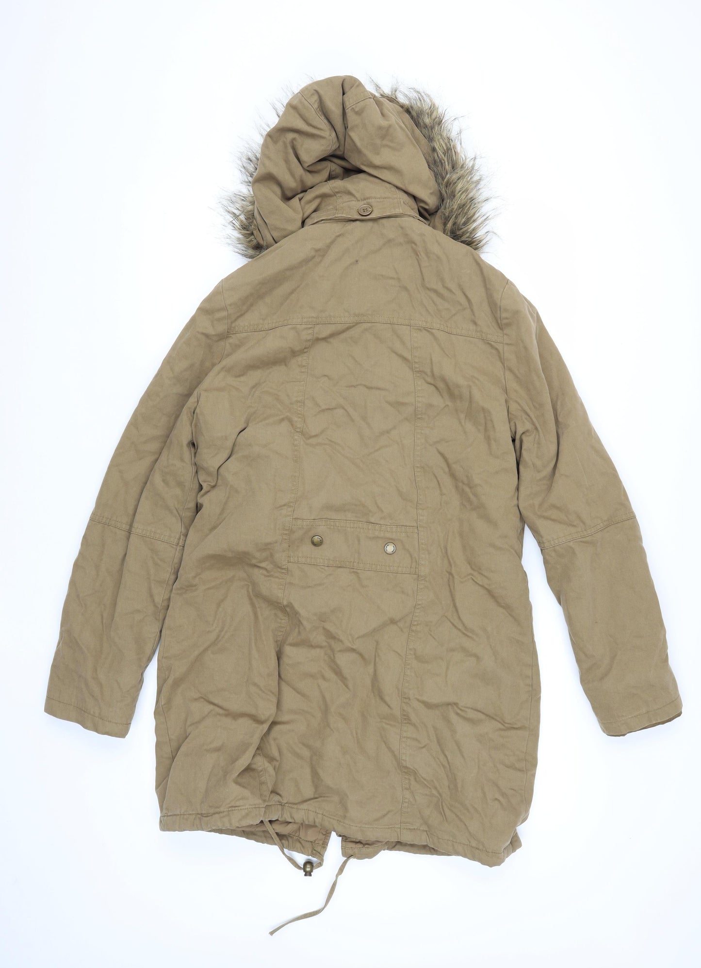 Linea Women's Brown Parka Jacket with Fur Trim, Size 8