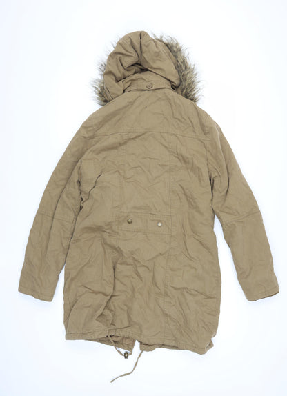 Linea Women's Brown Parka Jacket with Fur Trim, Size 8