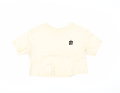 Womens UK Size 10 River Island Beige Cropped T-Shirt