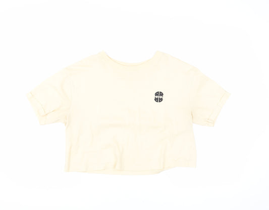 Womens UK Size 10 River Island Beige Cropped T-Shirt